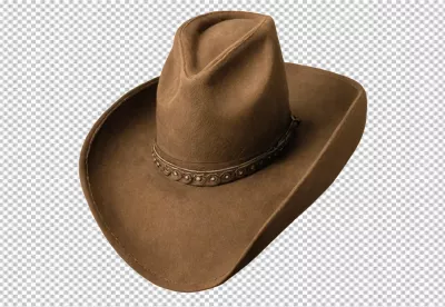 Classic Brown Cowboy Hat with Intricate Silver Decorative Band on White Background image
