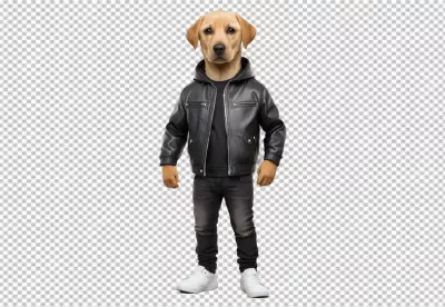 Fashionable Labrador Retriever Dog Character in Stylish Black Leather Jacket Outfit image