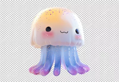 Cute Kawaii 3D Jellyfish Character Illustration for Creative Projects image