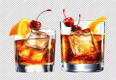 Refreshing Whiskey Cocktails with Ice Orange Slices and Cherries Delicious Drink image