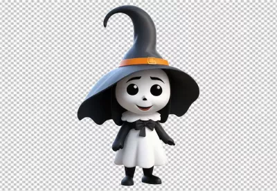 Cute 3D Cartoon Witch Character with Black Hat and Friendly Smile for Halloween image