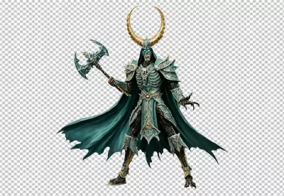 Dark Fantasy Lich King in Elaborate Teal Armor and Golden Horns image
