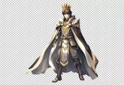 Young Anime King in Majestic Gold Crown and Elegant Fantasy Armor with Flowing Cape image
