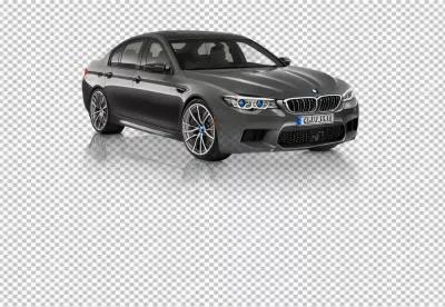 Sleek Dark Grey BMW M5 Luxury Performance Sedan with Blue Headlights image