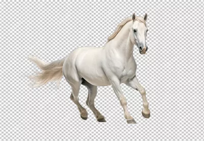 Elegant White Horse Running with Flowing Mane and Tail image