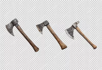 Collection of Rustic Old Axes with Wooden Handles PNG Cutout Resource image