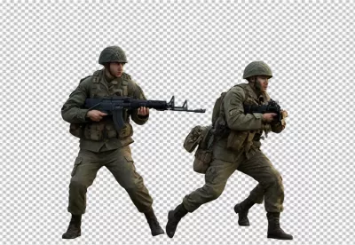Two armed soldiers in full tactical gear ready for strategic military operation image