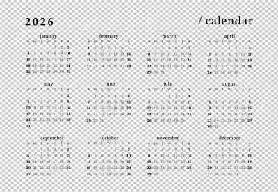 Minimalist Yearly Calendar Grid with White Text on Dark Background Design image