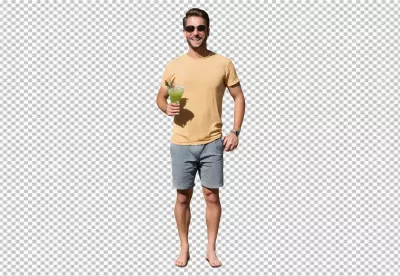 Smiling Man in Sunglasses Holding a Refreshing Green Cocktail for Summer Fun image