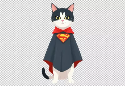 Adorable Black and White Cat in Iconic Superman Costume Illustration image
