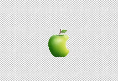 Juicy Green Apple with a Bitten Mark and Fresh Leaf Isolated on White Background image