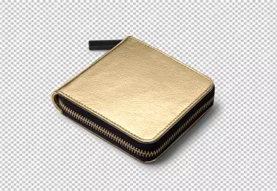 Elegant Golden Leather Pouch with Black Zipper Isolated on White Background image