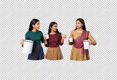 Three Young South Asian Women Friends Enjoying Refreshing Beverages and Conversation image