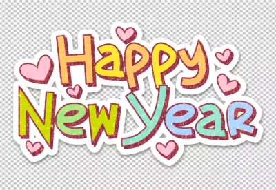 Happy New Year text Cartoon Lettering card template