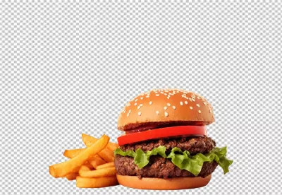 Delicious Double Cheeseburger with Golden French Fries on Pristine White Background image