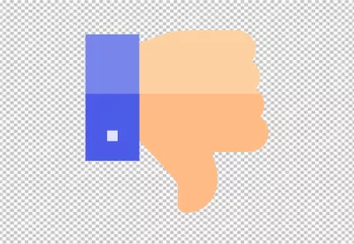 Flat design thumb down icon with blue sleeve and white square detail.