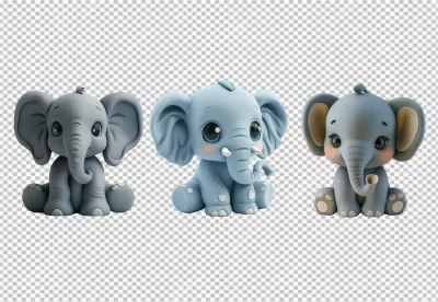 Adorable Baby Elephants Trio in Cute Cartoon 3D Style for Kids Designs image