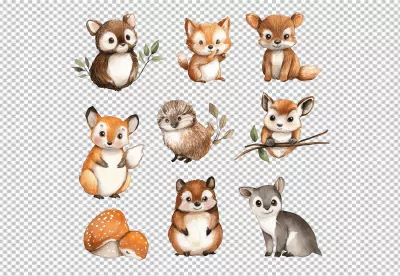 Adorable Watercolor Forest Animals Collection for Kids Designs and Nursery Decor image
