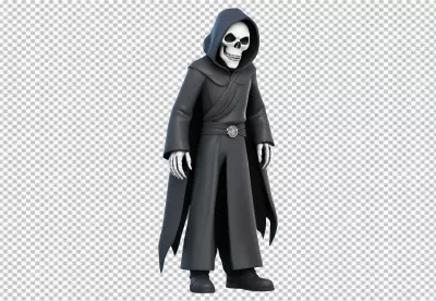 3D Cartoon Grim Reaper Character Standing Isolated with Hooded Robe image