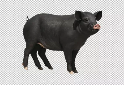 Sleek Black Pig with Pink Snout Standing on Clean White Background image