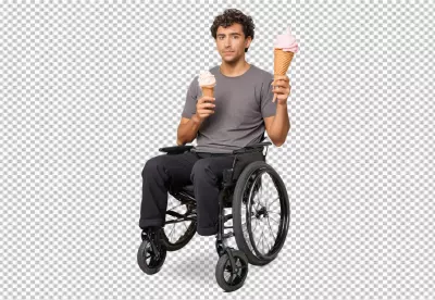 Young Man in Wheelchair Holding Two Ice Cream Cones Decision image