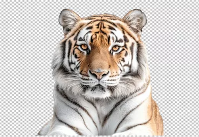 Majestic Tiger Face Close-up, Intense Gaze, Wild Animal PNG image