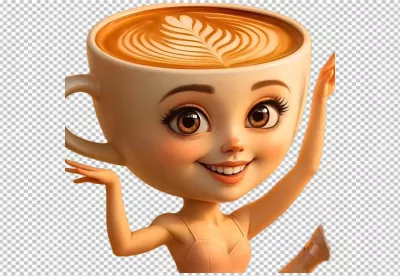 Delightful Coffee Cup Ballerina Character with Intricate Latte Art Smile image