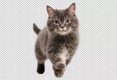 Adorable Fluffy Gray Kitten Walking Towards Camera Isolated on White Background image