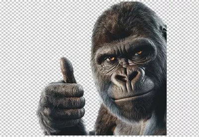 Realistic Gorilla Showing Thumbs Up Gesture Expressing Approval and Success PNG image