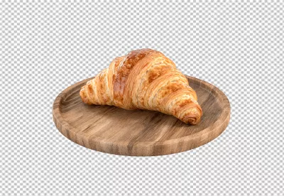 Delicious Golden Croissant on Rustic Wooden Plate for Breakfast Delight image