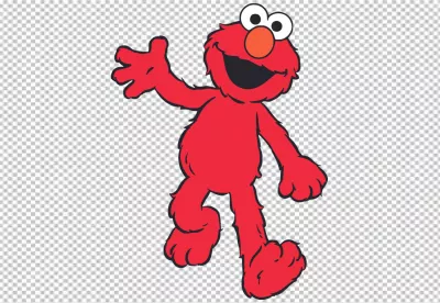 Joyful Red Furry Monster Waving from Sesame Street Transparent Background image