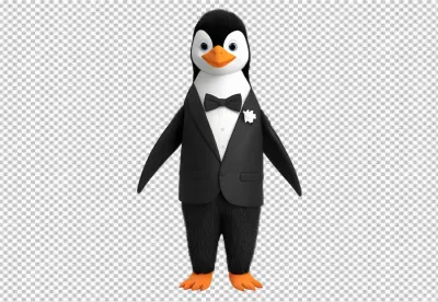Charming 3D Animated Penguin Character in Black Tuxedo and Bowtie image
