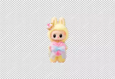 Adorable Fluffy Bunny Monster Toy Holding Pink Heart with Blue Bow image