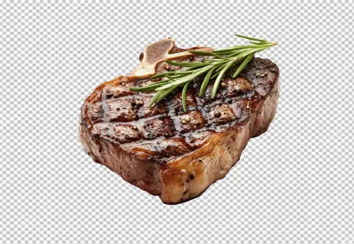 Perfectly Grilled Beef Steak with Fresh Rosemary and Peppercorns PNG image