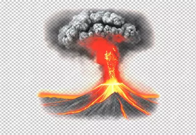 Dramatic volcanic eruption with flowing lava and massive ash cloud image