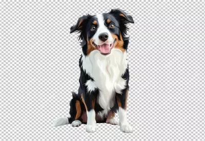 Happy Australian Shepherd Dog Smiling Digital Art Transparent PNG image
