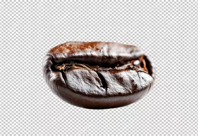 Macro Close Up Shot of a Single Dark Roasted Coffee Bean Isolated on White image