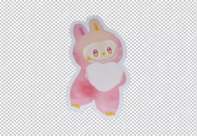 Cute Pink Fluffy Monster Character with Bunny Ears Holding a White Heart Watercolor Illustration image