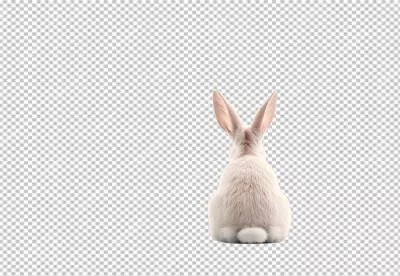 Cute White Rabbit Sitting Back View PNG Cutout for Digital Design Projects image
