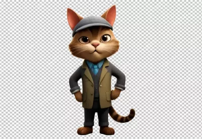 Charming Animated Cat Character in Business Attire with Flat Cap and Tie image