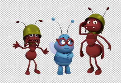 Cute 3D Animated Ants in Army Helmets and a Clever Blue Bug Character image