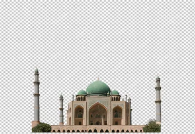 Majestic Islamic Mosque with Green Domes and Intricate Minarets Isolated image