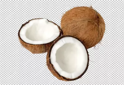 A top view coco nuts sliced milky fresh transparent BG