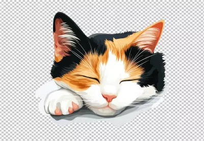 Cute Calico Cat Sleeping Peacefully, Vector Illustration for Creative Designs image