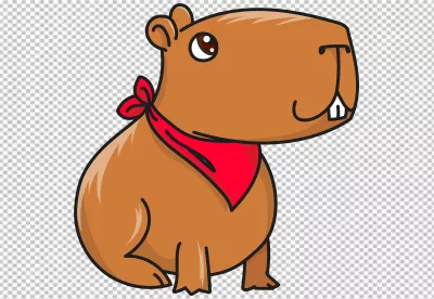 Cute Cartoon Capybara with Red Bandana Sitting and Looking Up image