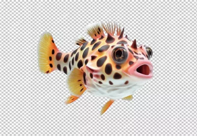 Vibrant Spotted Cartoon Fish with Big Eyes and Open Mouth image