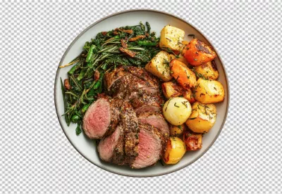 Delicious Roasted Lamb Dinner with Potatoes and Greens Healthy Gourmet Meal image