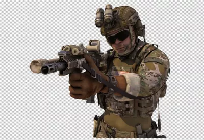 Special Forces Soldier in Camouflage with Tactical Rifle and Night Vision image