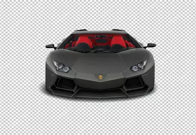 Front View of a Sleek Dark Gray Lamborghini Aventador Roadster with Luxurious Red Interior image
