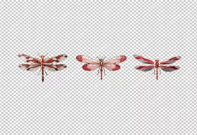 Exquisite Red and Gold Jewel Dragonflies PNG Cutout for Elegant Creative Designs image